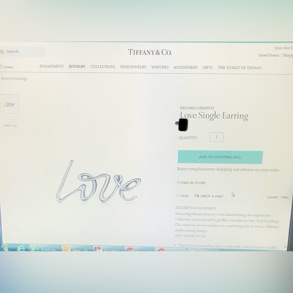 Tiffany & Co Love Single Earring